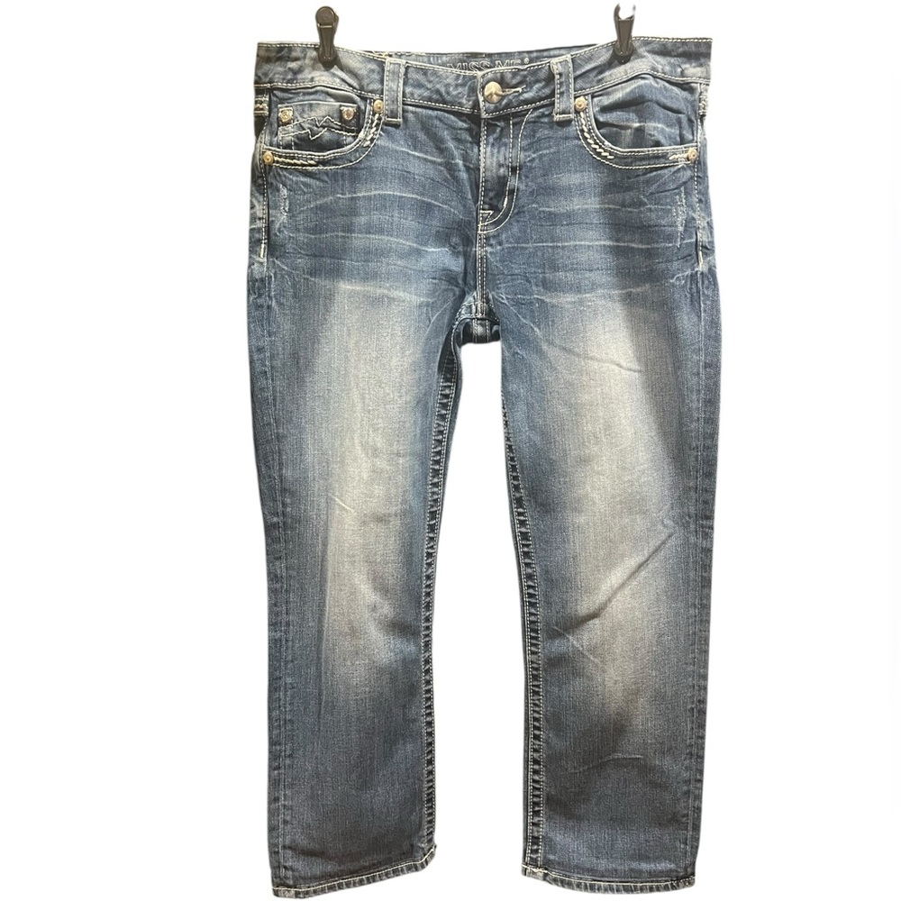 Women’s Blue Distressed Straight-Leg Jeans